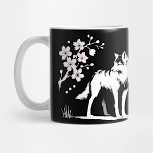 Minimalist Wolf Ink Japanese Streetwear Novelty Retro Wolf Mug